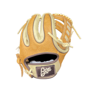 11.5-inch right-hand throw custom baseball glove featuring floral paisley tan and brown design, laced web, and Boa logo, ideal for players seeking premium performance and style.