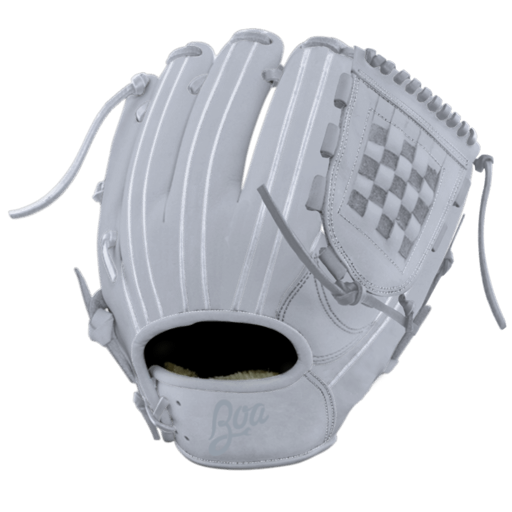 Customizable Boa Pro baseball glove featuring a sleek design with white leather and checkered pattern, ideal for enhancing player performance.