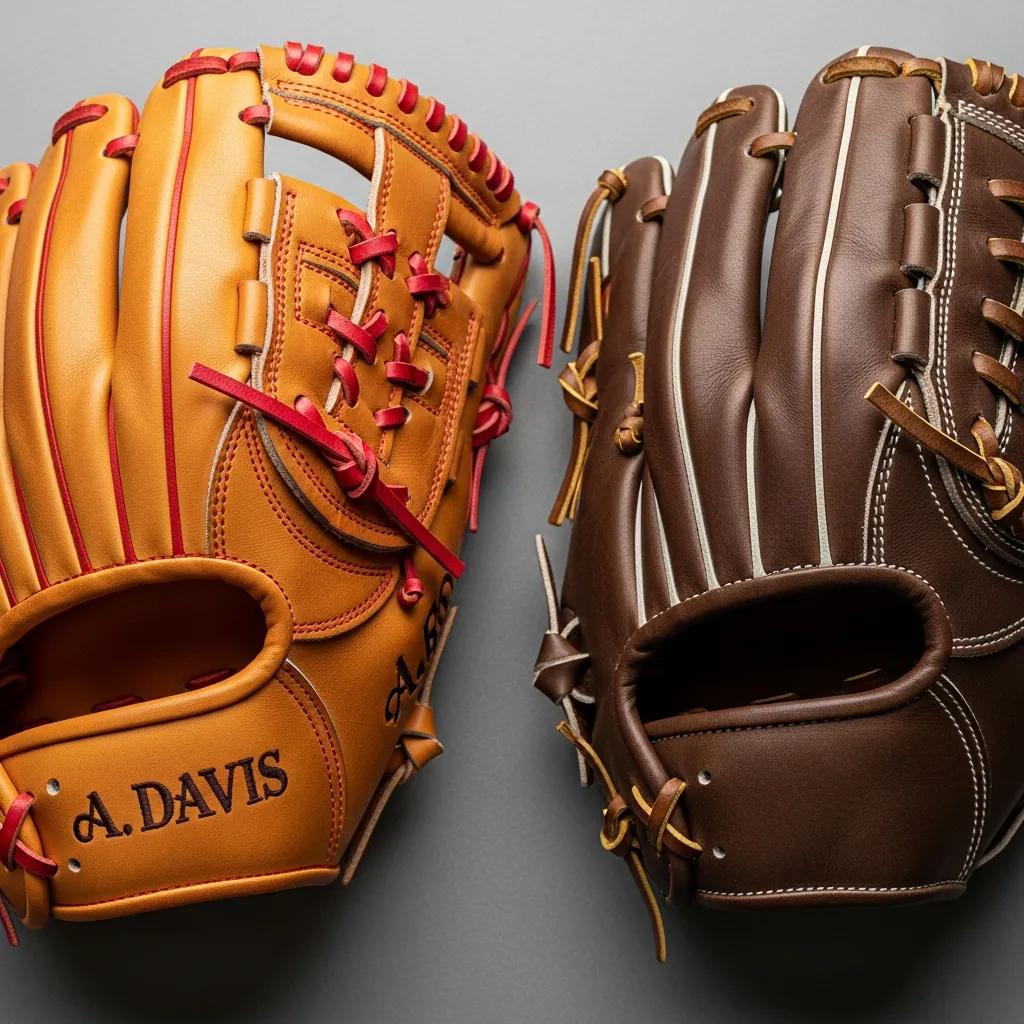 Comparison of custom baseball glove and off-the-shelf glove highlighting quality differences