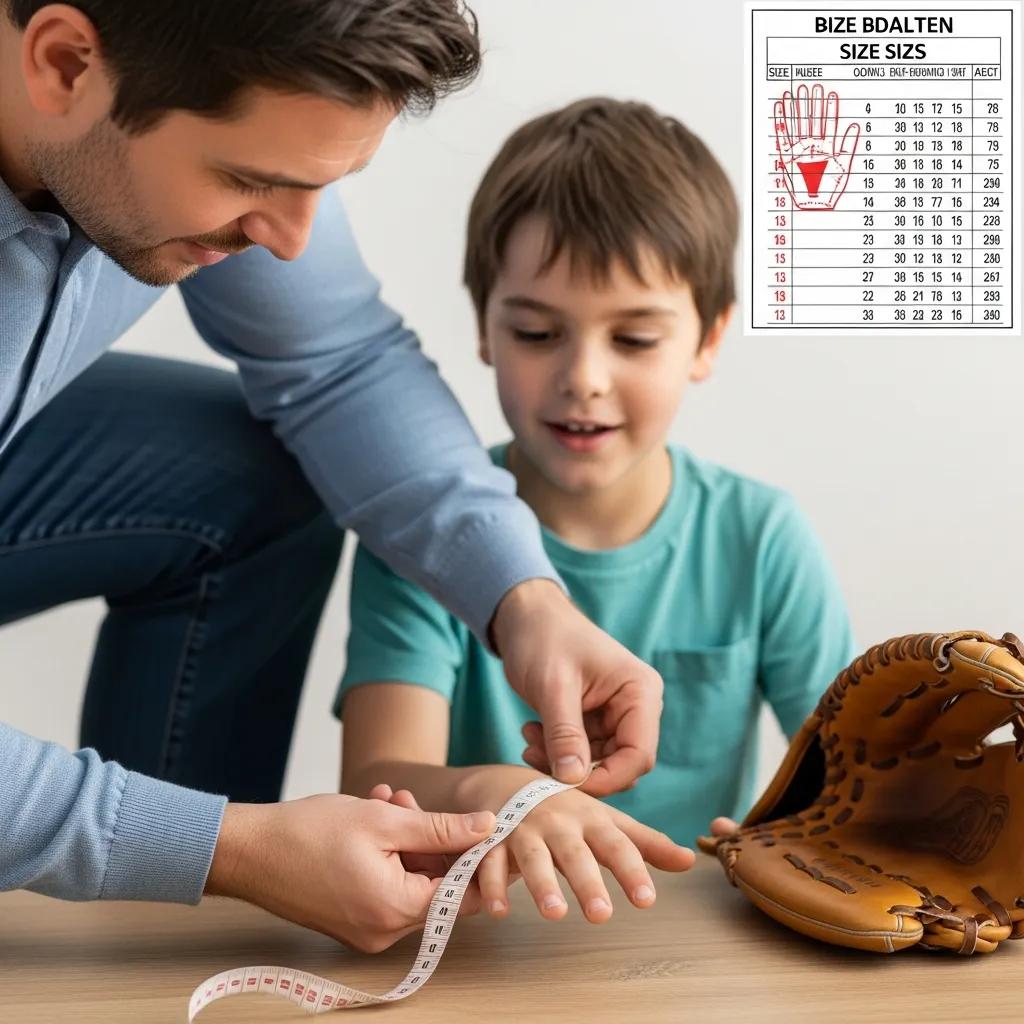 Parent measuring child's hand for youth baseball glove size accuracy